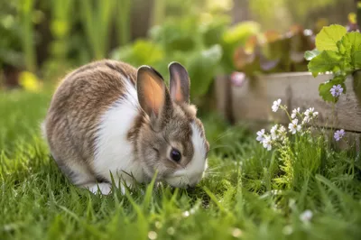 Peaceful Rabbit Bunny in Morning Garden