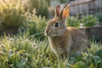Rabbit Bunny Eating Grass at Sunrise