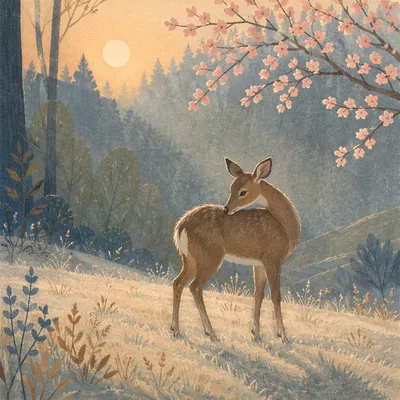 Serene Deer in Misty Morning Forest