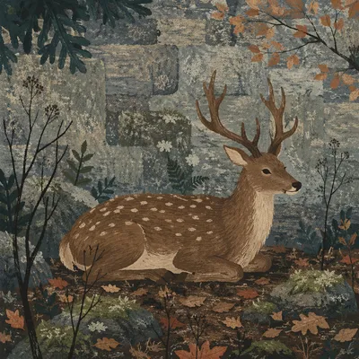 Spotted Deer Resting in Morning Forest