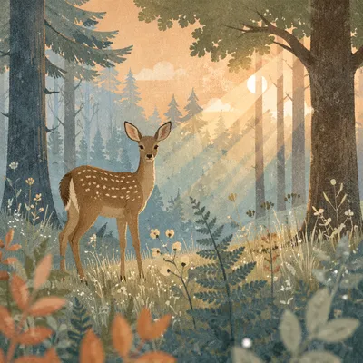 Alert Deer in Misty Morning Forest