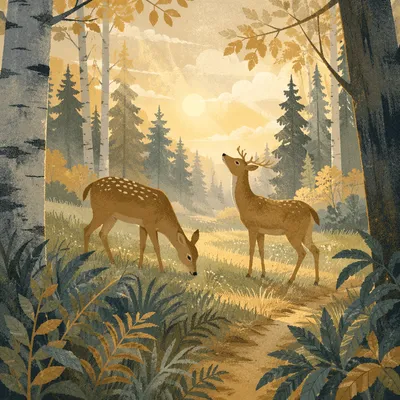 Deer in Misty Morning Forest Clearing