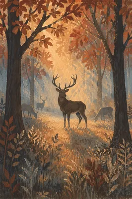Morning Stag Silhouette in Misty Forest