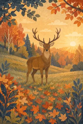 Golden Dawn Stag in Autumn Forest