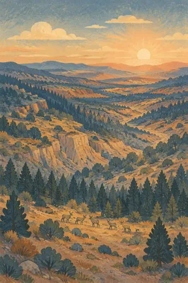 Morning Deer Herd in Forest Wilderness