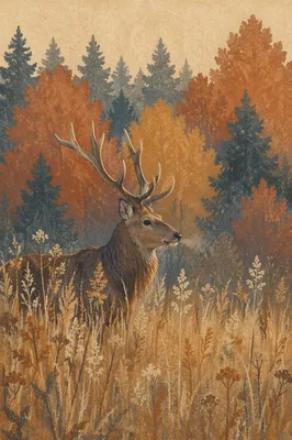 Peaceful Stag in Autumn Forest Meadow