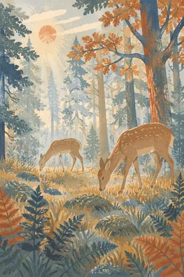 Misty Morning Deer in Forest Clearing