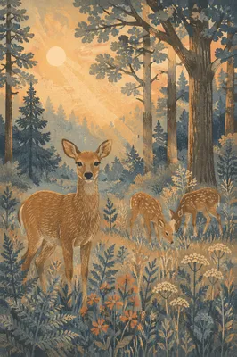 Morning Deer in Misty Forest Clearing