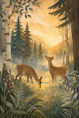Peaceful Deer in Misty Morning Forest