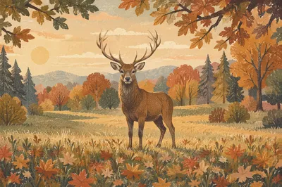 Golden Dawn Stag in Forest Meadow
