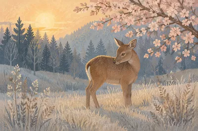 Morning Deer in Misty Forest Clearing