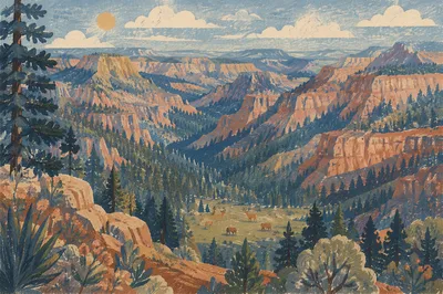 Morning Deer Herd in Rugged Forest Canyon
