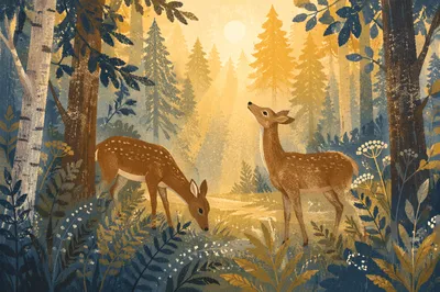 Morning Deer in Misty Forest Clearing