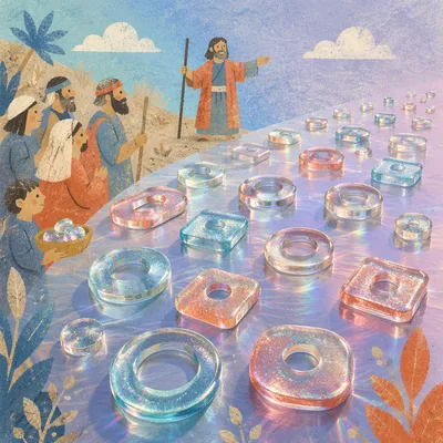 Iridescent Glass Shapes on Pastel Surface