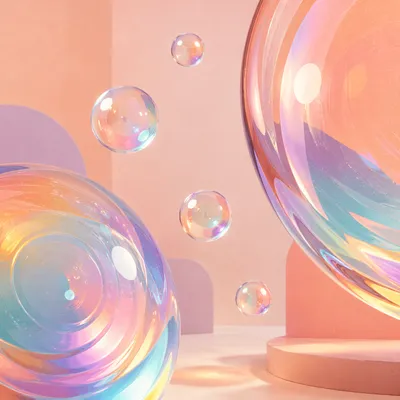 Iridescent Glass Spheres Pastel Abstract Background