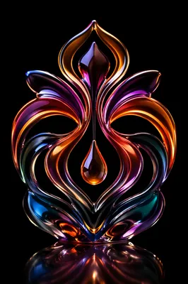 Symmetrical Iridescent Glass Abstract on Black