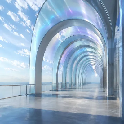 Iridescent Glass Arch Corridor Perspective