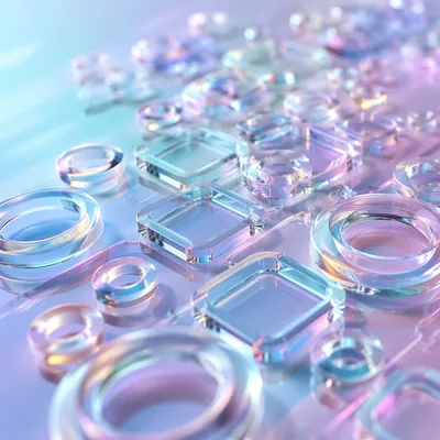 Iridescent Glass Shapes on Pastel Surface