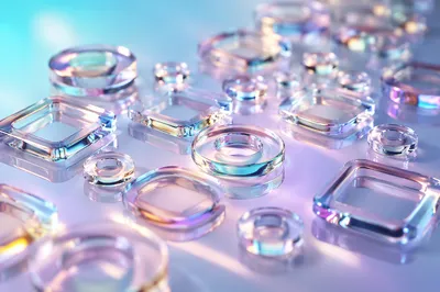 Iridescent Glass Shapes on Pastel Surface