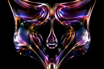 Symmetrical Iridescent Glass Abstract on Black