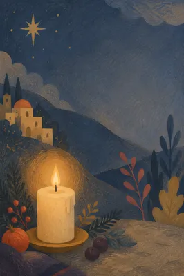 Advent Candle Glow on Purple Background