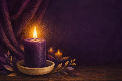 Single Purple Candle with Soft Glow