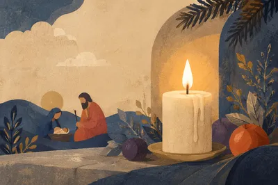 Advent Candle Glow on Purple Background