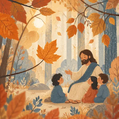 Golden Autumn Leaves in Warm Woodland Light