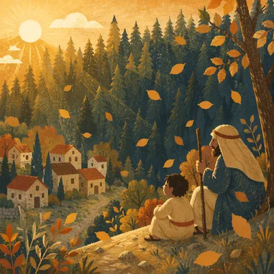Golden Autumn Leaves Over Rural Hillside