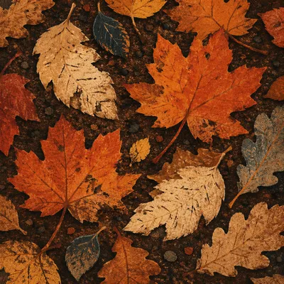 Golden Autumn Leaves on Forest Soil