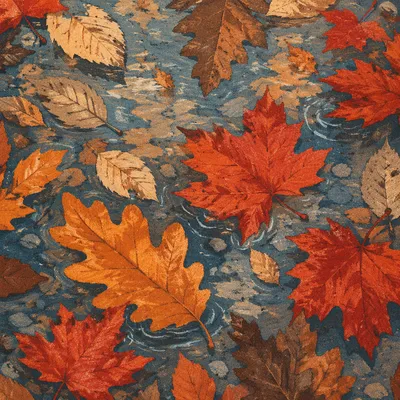 Golden Autumn Leaves on Woodland Puddle