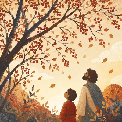 Golden Autumn Branches with Falling Leaves