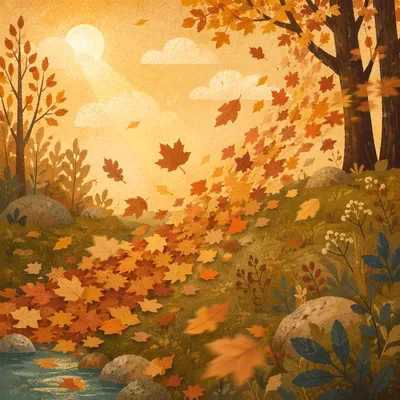 Golden Autumn Leaves in Peaceful Woodland Light