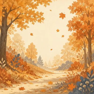 Golden Autumn Leaves Woodland Path Background