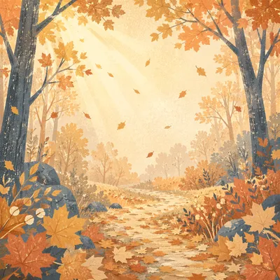 Golden Autumn Leaves in Warm Woodland Light