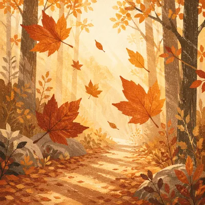 Autumn Leaves Drifting Along Forest Path