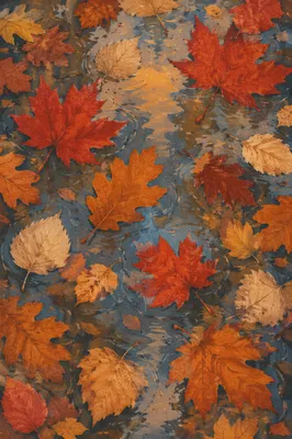Golden Autumn Leaves on Rain Puddle