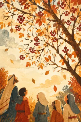Golden Autumn Branches with Falling Leaves