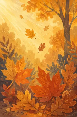 Golden Autumn Leaves in Woodland Light