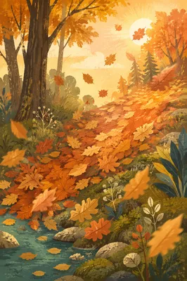 Golden Autumn Leaves in Woodland Light