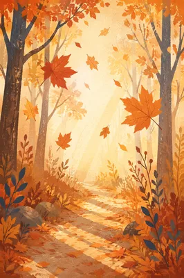 Autumn Leaves Drifting Along Forest Path