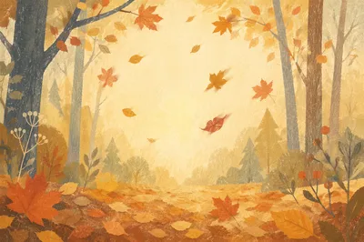 Golden Autumn Leaves Woodland Background