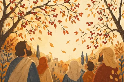 Golden Autumn Leaves and Bare Branches
