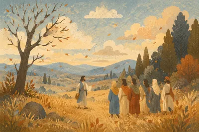 Golden Autumn Meadow with Falling Leaves
