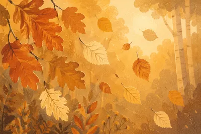 Golden Autumn Leaves in Quiet Forest Light