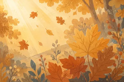 Golden Autumn Leaves in Warm Woodland Light