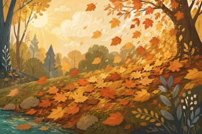 Golden Autumn Leaves in Woodland Light