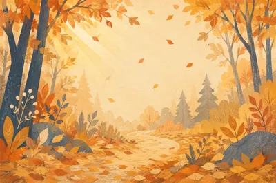 Golden Autumn Leaves in Warm Woodland Light