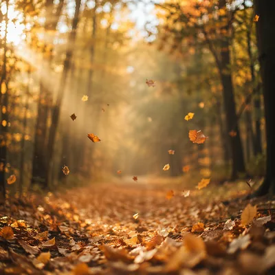 Golden Autumn Leaves in Warm Woodland Light