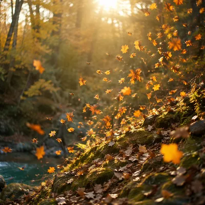 Golden Autumn Leaves in Peaceful Woodland Light